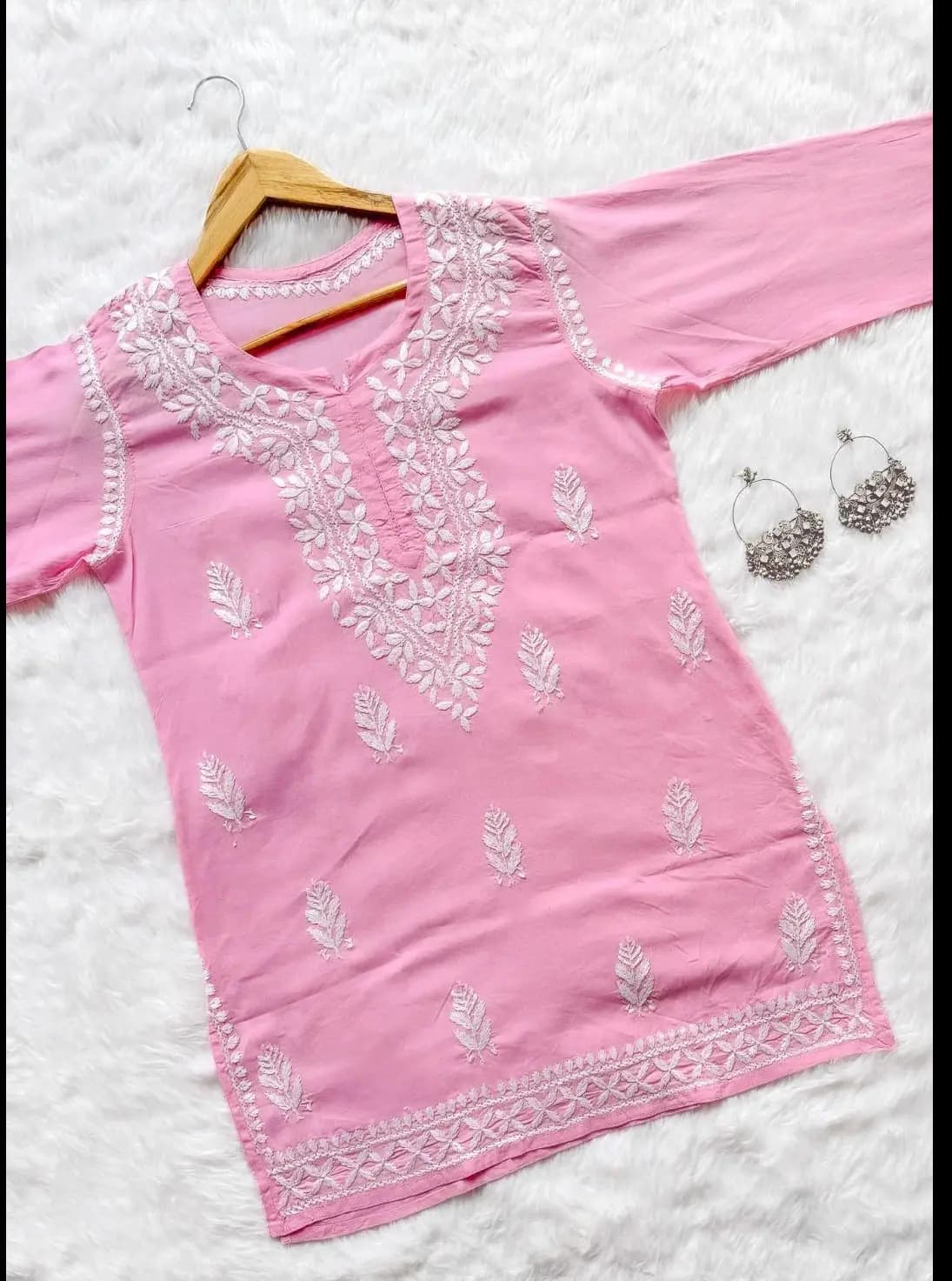 Stylish embroidered pink geogette kurta