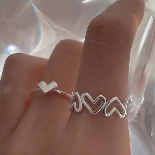 2023 Silver Color Couple Rings Set Heart Butterfly Shaped Womens Ring Fashion Love Jewelry for Women Girls Gift Punk Alloy Ring