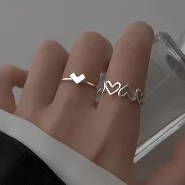 2023 Silver Color Couple Rings Set Heart Butterfly Shaped Womens Ring Fashion Love Jewelry for Women Girls Gift Punk Alloy Ring