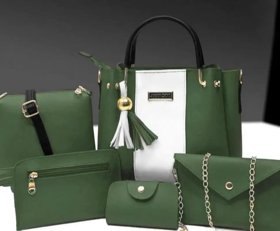 Green pu leather women handbag set-5pcs